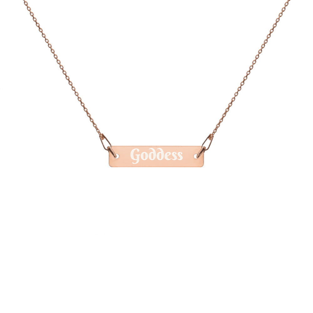 Goddess Engraved Bar Chain Necklace in four color variations