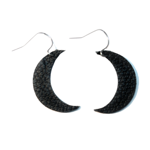 Black Holographic Reversible Genuine Leather Hypoallergenic Earring Set of 2