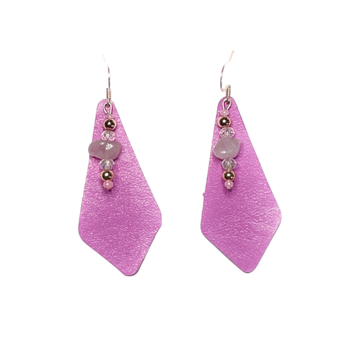 Genuine Pink Leather Hypoallergenic Rose Gold Earrings with Rose Quartz