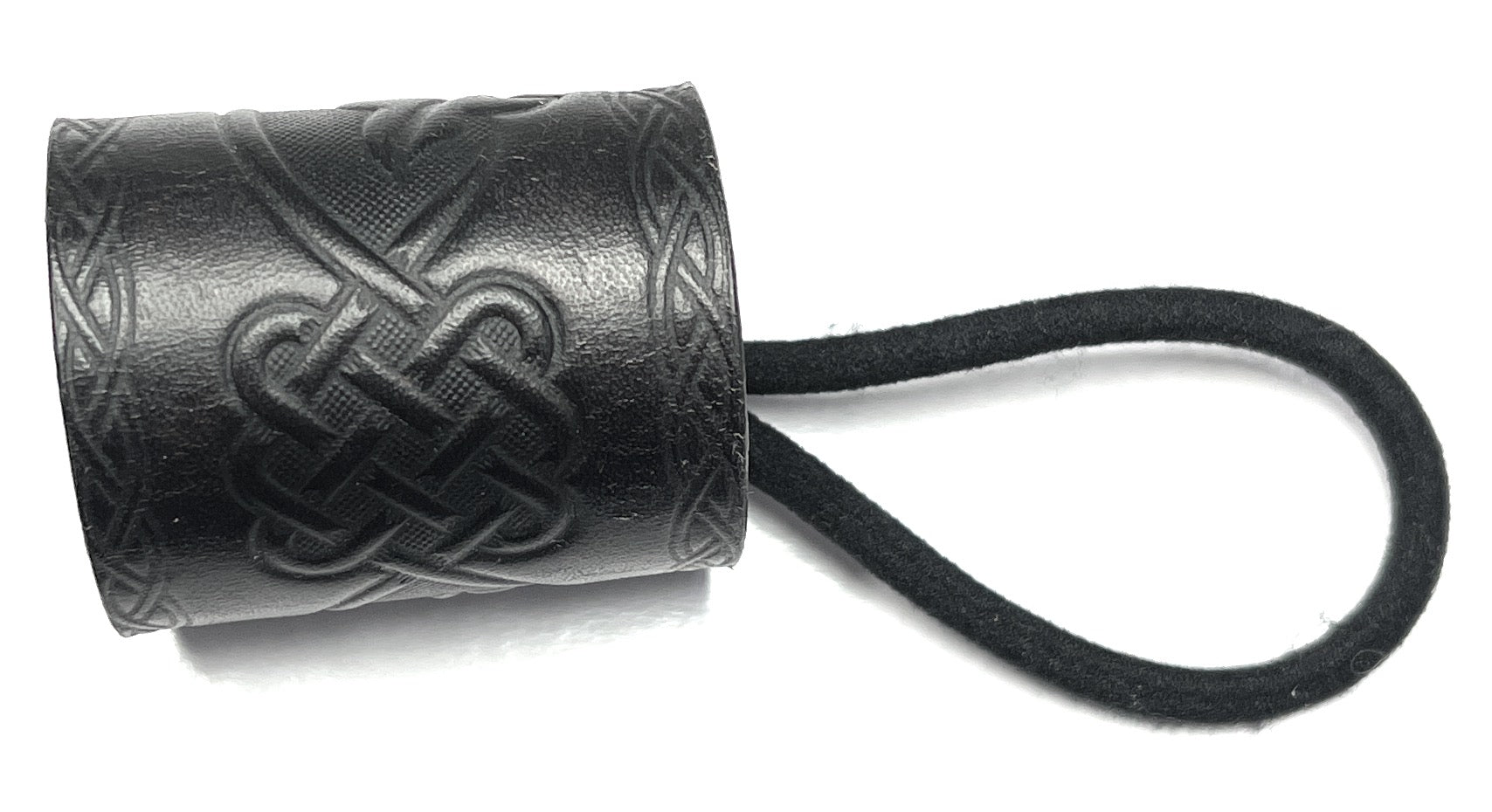 Handmade Leather Black Celtic Scroll Hair Tie