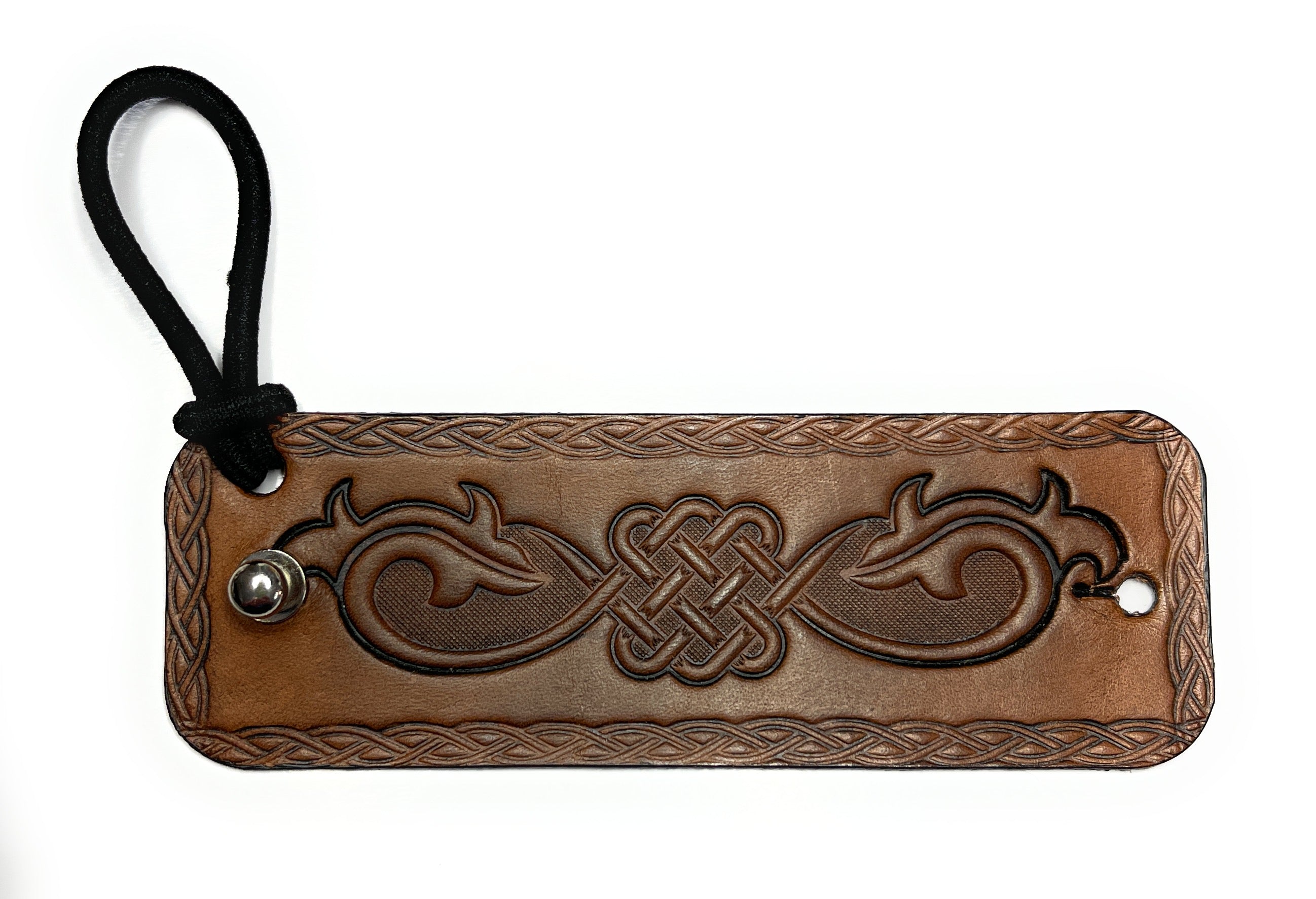 Handmade Leather Brown Celtic Scroll Hair Tie