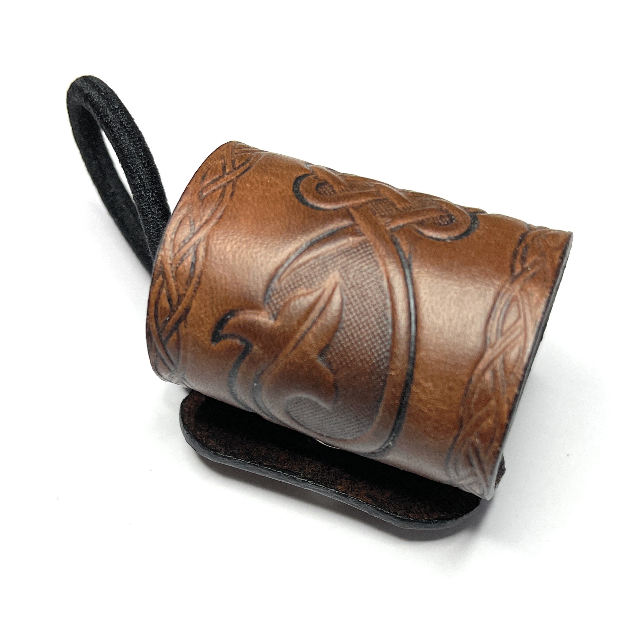 Handmade Leather Brown Celtic Scroll Hair Tie