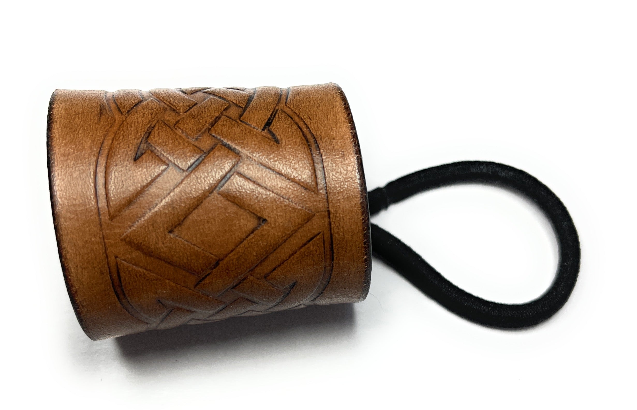 Handmade Leather Brown Rounded Celtic Knot Hair Tie