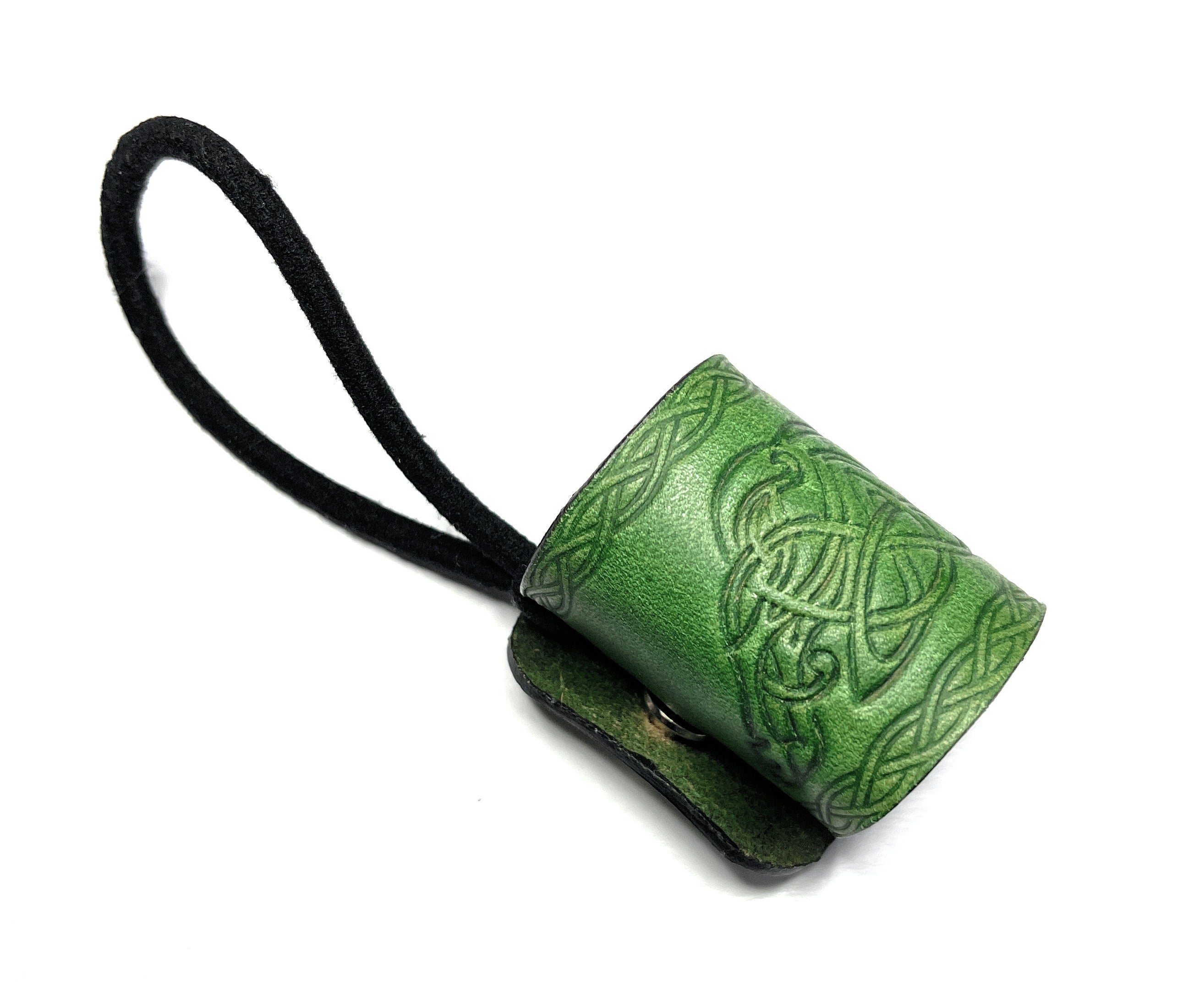 Handmade Leather Green Celtic Dragon Hair Tie