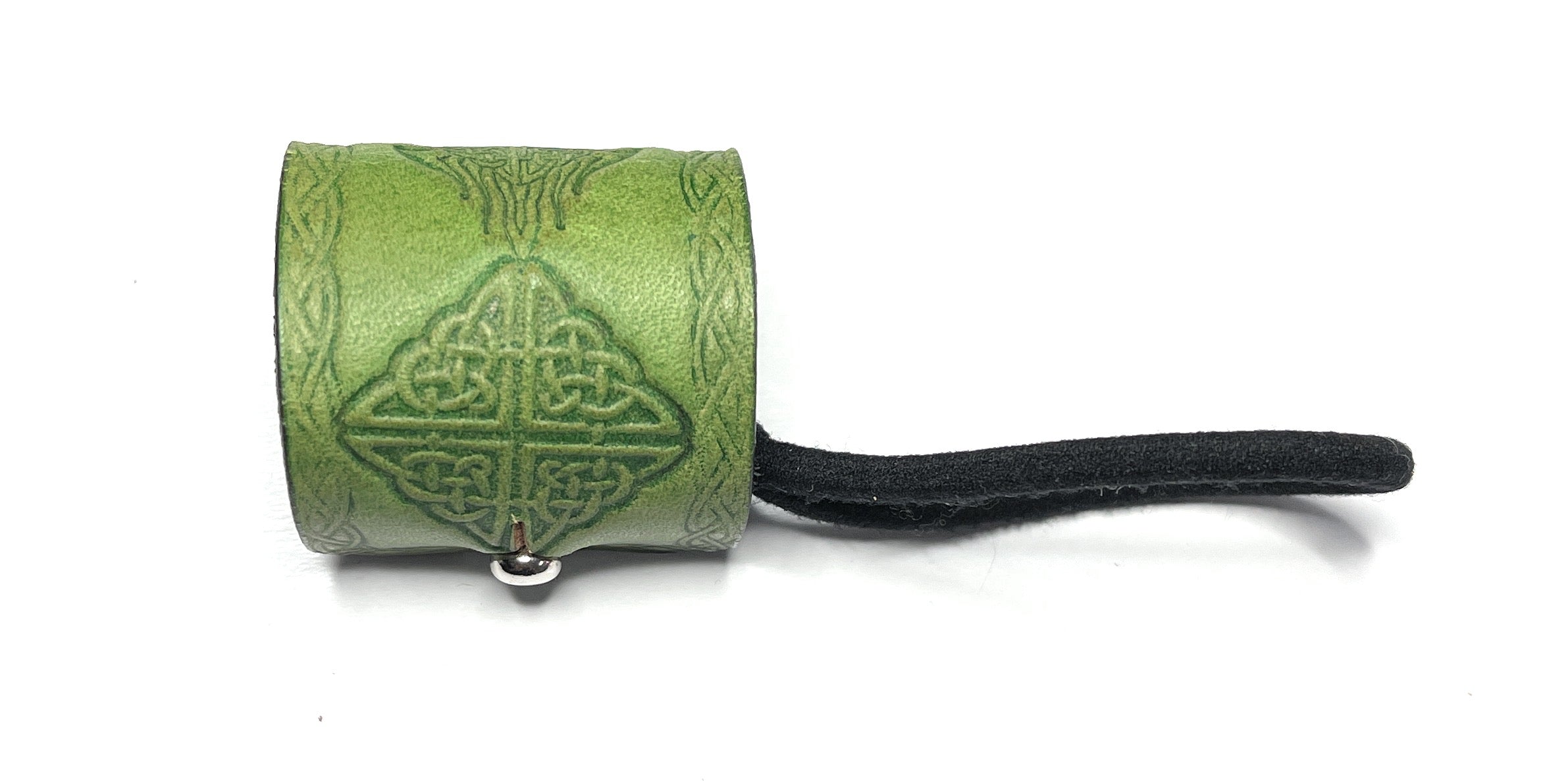 Handmade Green Celtic Knot Diamonds Leather Hair Tie Ponytail Holder