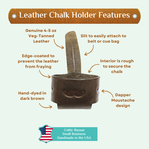 Handmade Leather Billiard Chalk Holder Dark Brown Moustache