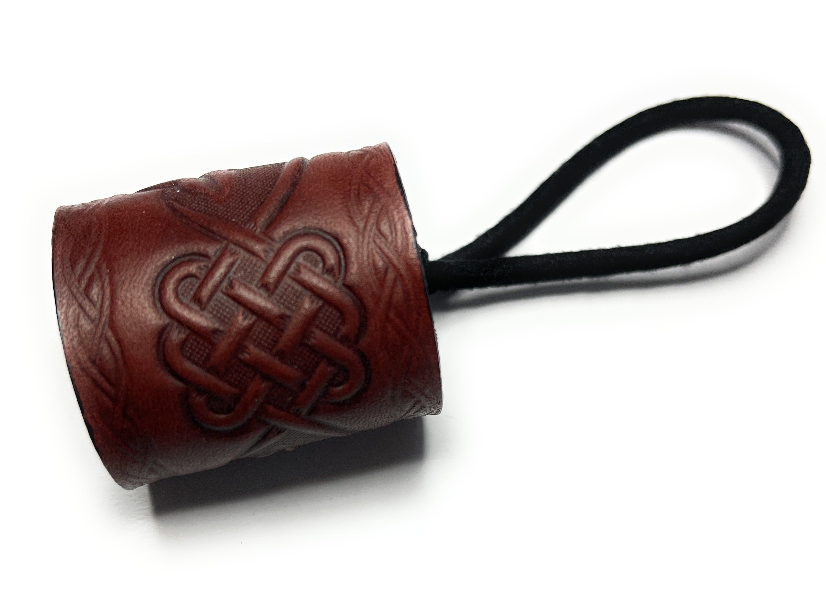 Handmade Leather Mahogany Celtic Scroll Hair Tie