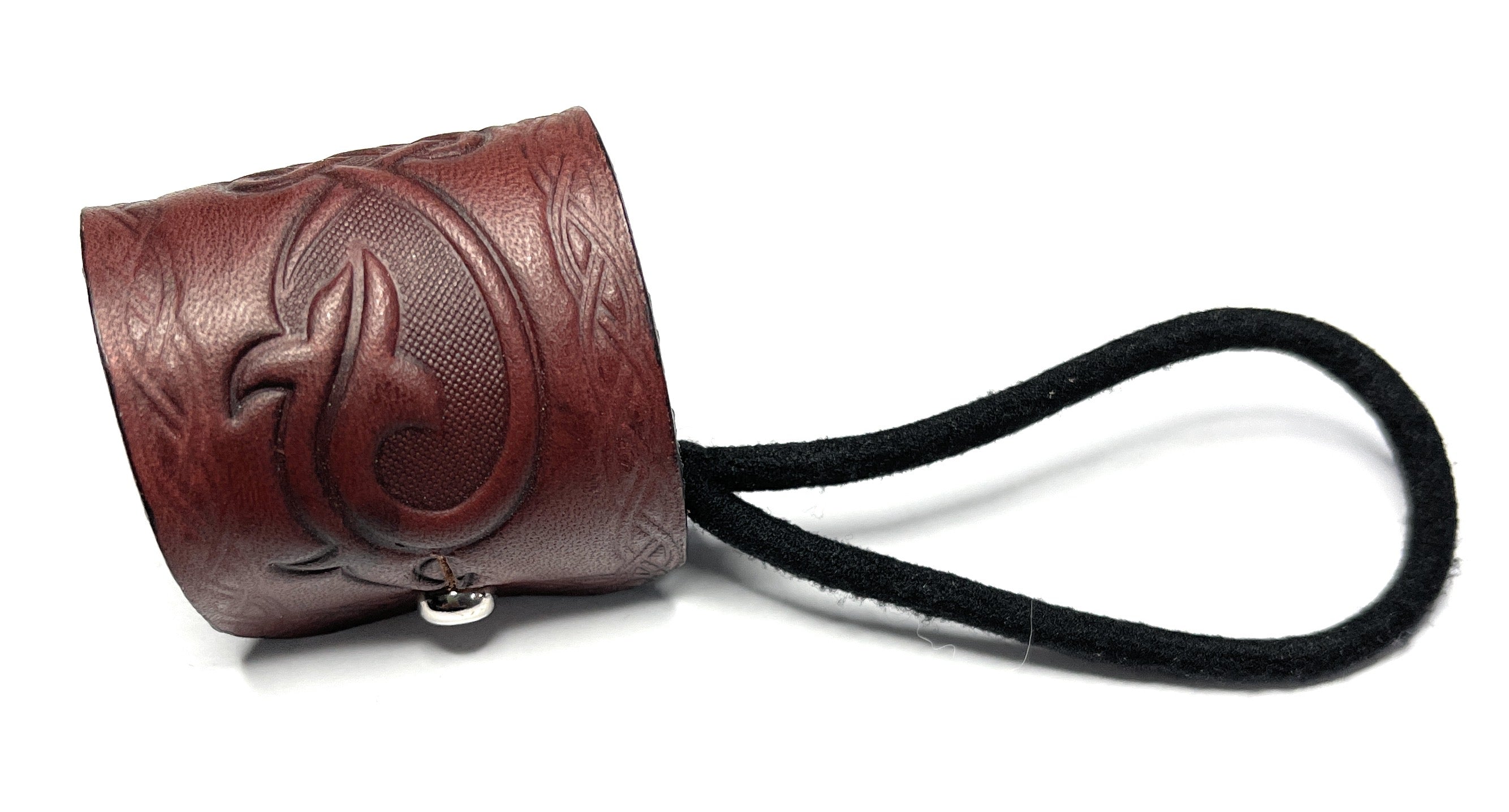 Handmade Leather Mahogany Celtic Scroll Hair Tie