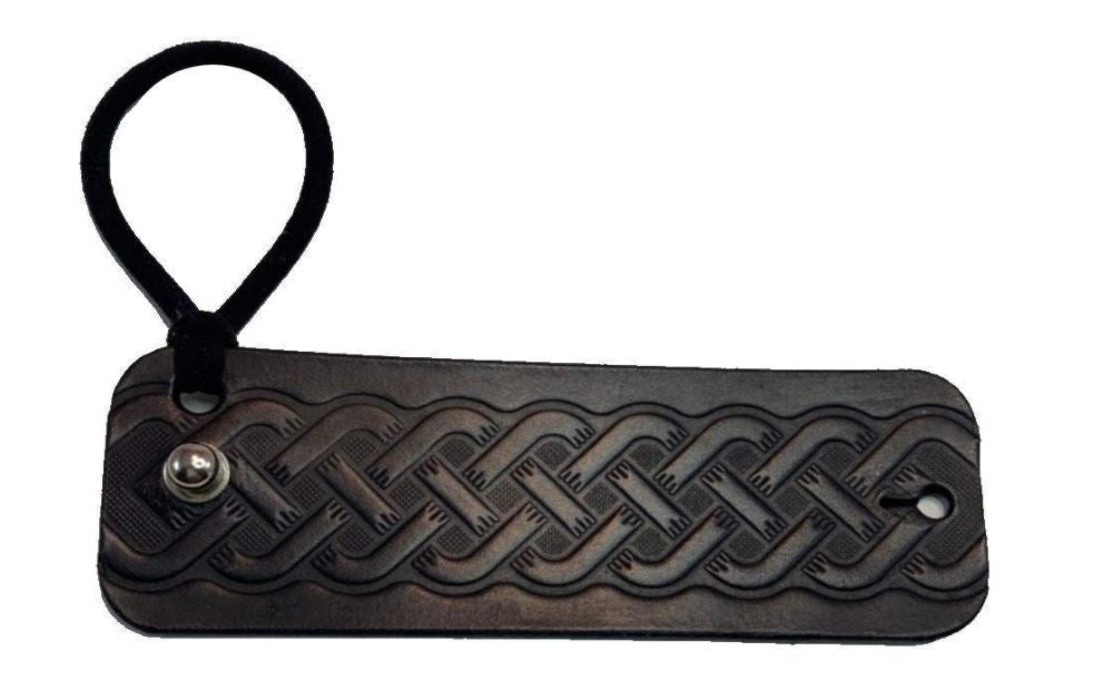 Handmade Black Leather Celtic Rounded Long Knot Men's Hair Tie Ponytail Holder