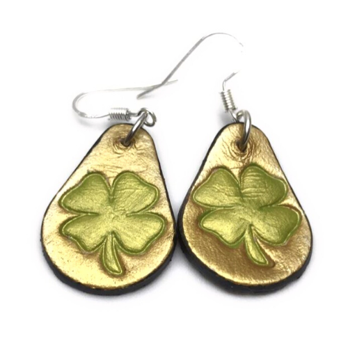 Handmade Four Leaf Clover Lucky Irish Leather Earrings