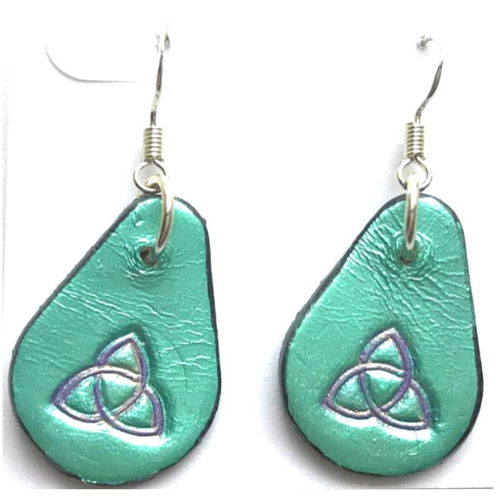 Handmade Mint Teal Celtic Knot Trinity Triquetra Leather Earrings