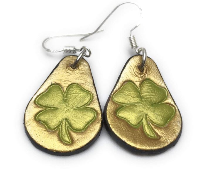 Handmade Four Leaf Clover Lucky Irish Leather Earrings