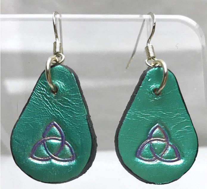 Handmade Mint Teal Celtic Knot Trinity Triquetra Leather Earrings