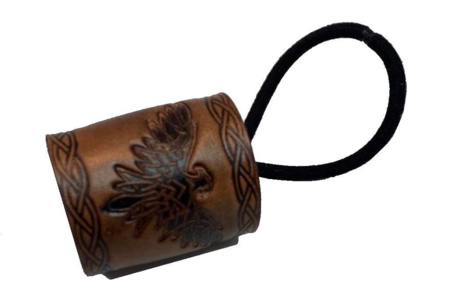Handmade Brown Celtic Eagle Leather Hair Tie