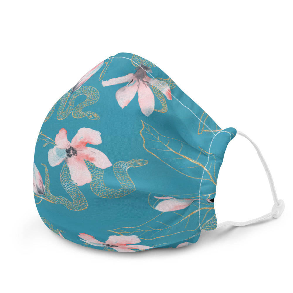 Blue Teal Snakes and Flowers Premium face mask