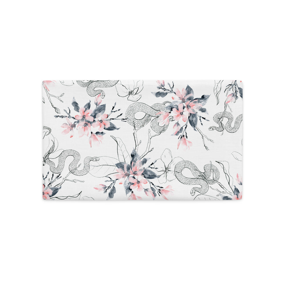 Grey Snakes and Pink Flowers Premium Pillowcase