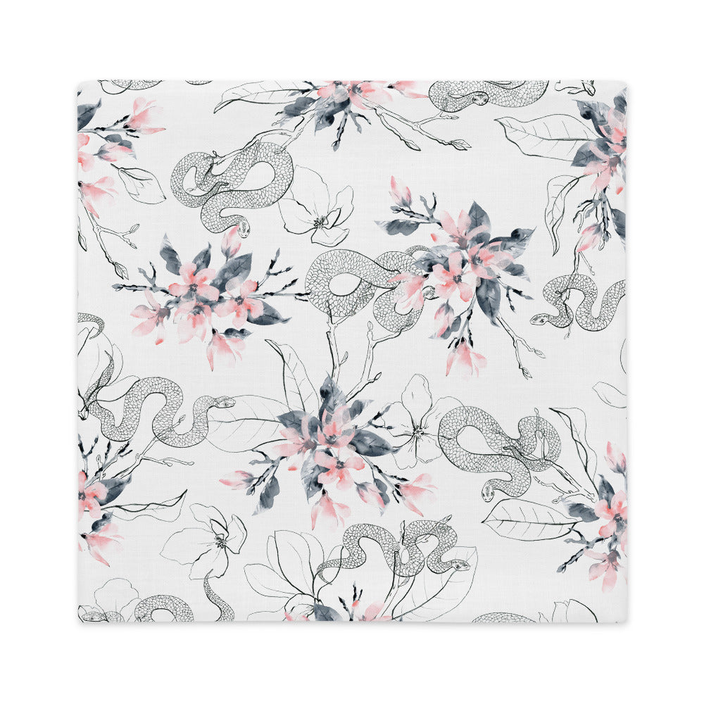 Grey Snakes and Pink Flowers Premium Pillowcase