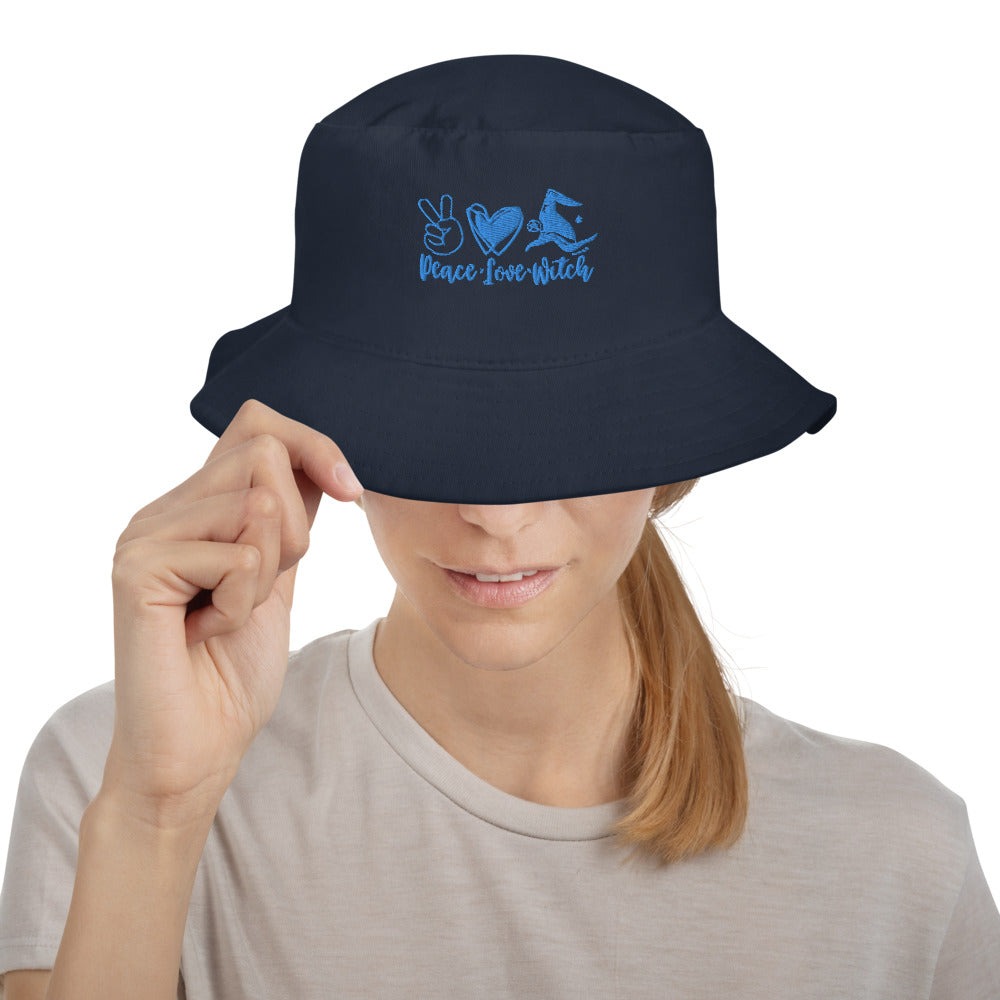 Peace, Love, Witch Navy Bucket Hat