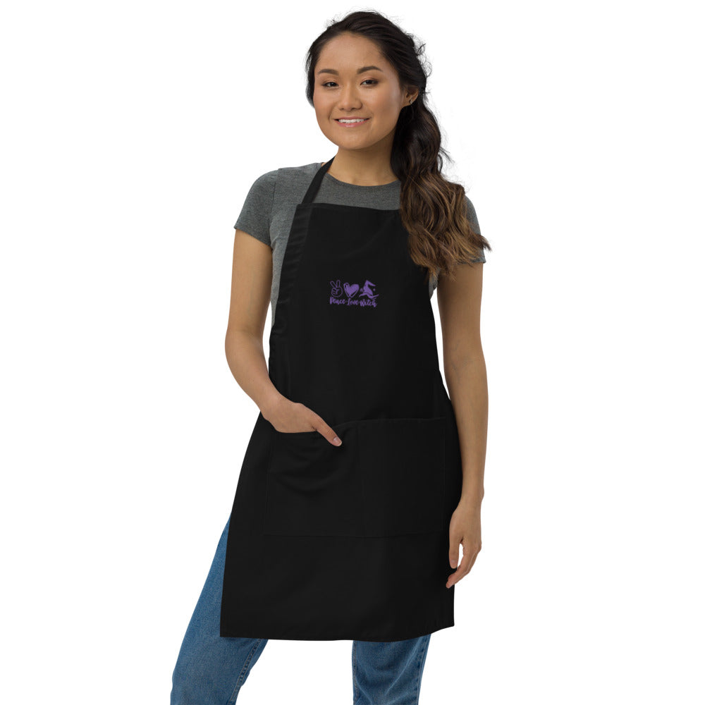 Purple Peace, Love, and Witch Black Embroidered Apron