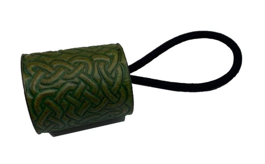Handmade Green Celtic Square Knotwork Leather Hair Tie
