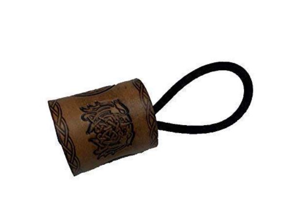 Handmade Brown Celtic Viking Beasts Leather Hair Tie Ponytail Holder