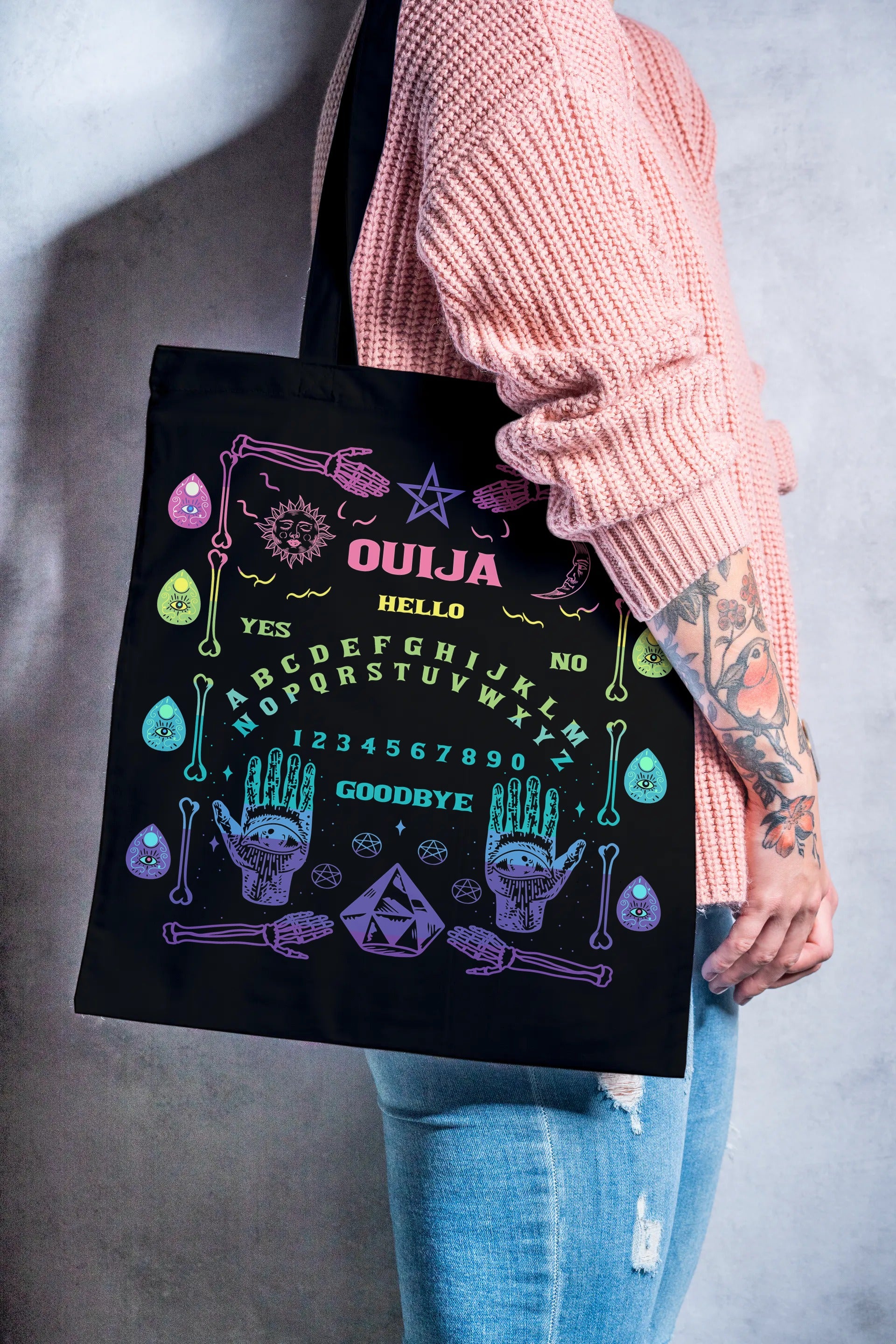 Colorful Ouija Board Black Tote Bag