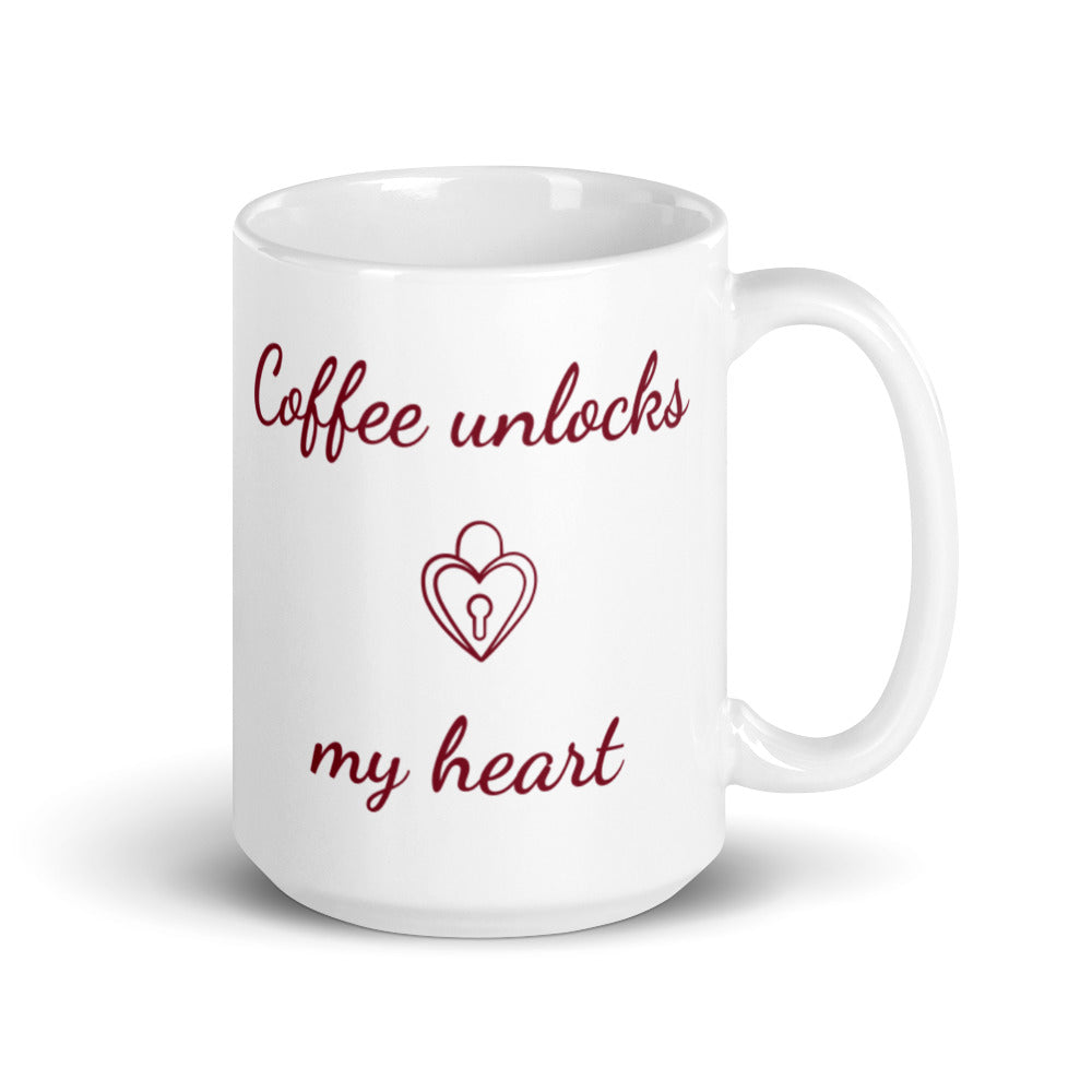 Coffee Unlocks My Heart Valentines Day Love Mug