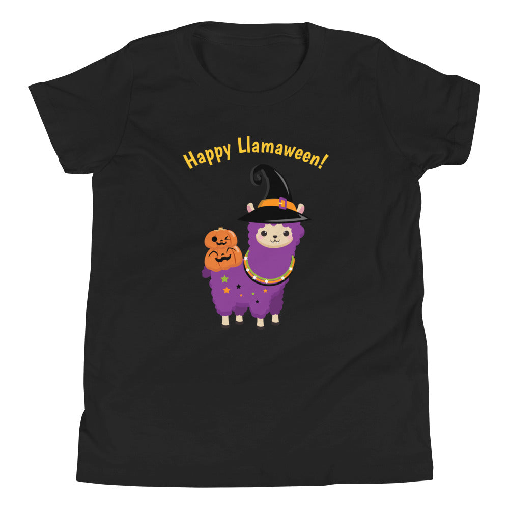 Happy Llamaween! Kid's Youth Halloween Llama Short Sleeve T-Shirt